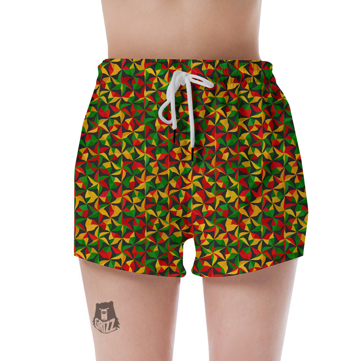 Reggae Abstract Geometric Print Pattern Women's Shorts-grizzshop
