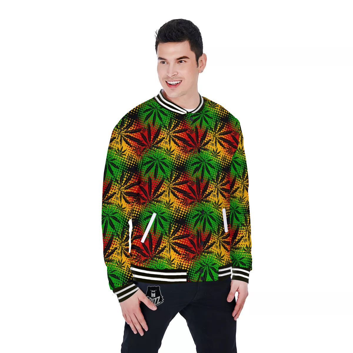 Reggae Abstract Print Pattern Baseball Jacket-grizzshop