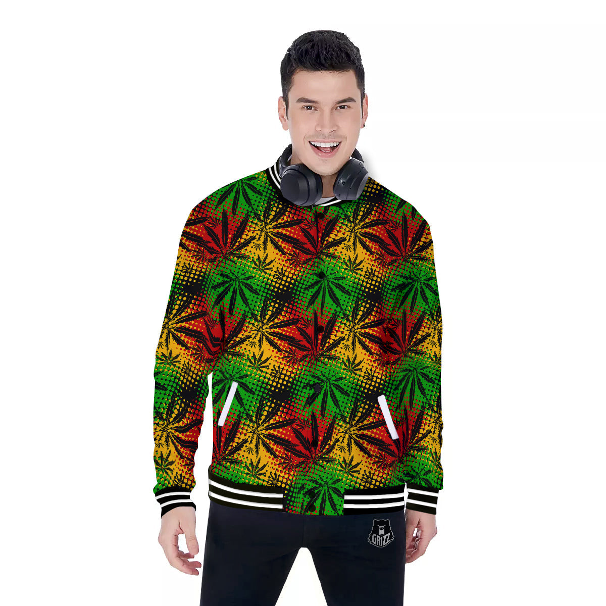 Reggae Abstract Print Pattern Baseball Jacket-grizzshop
