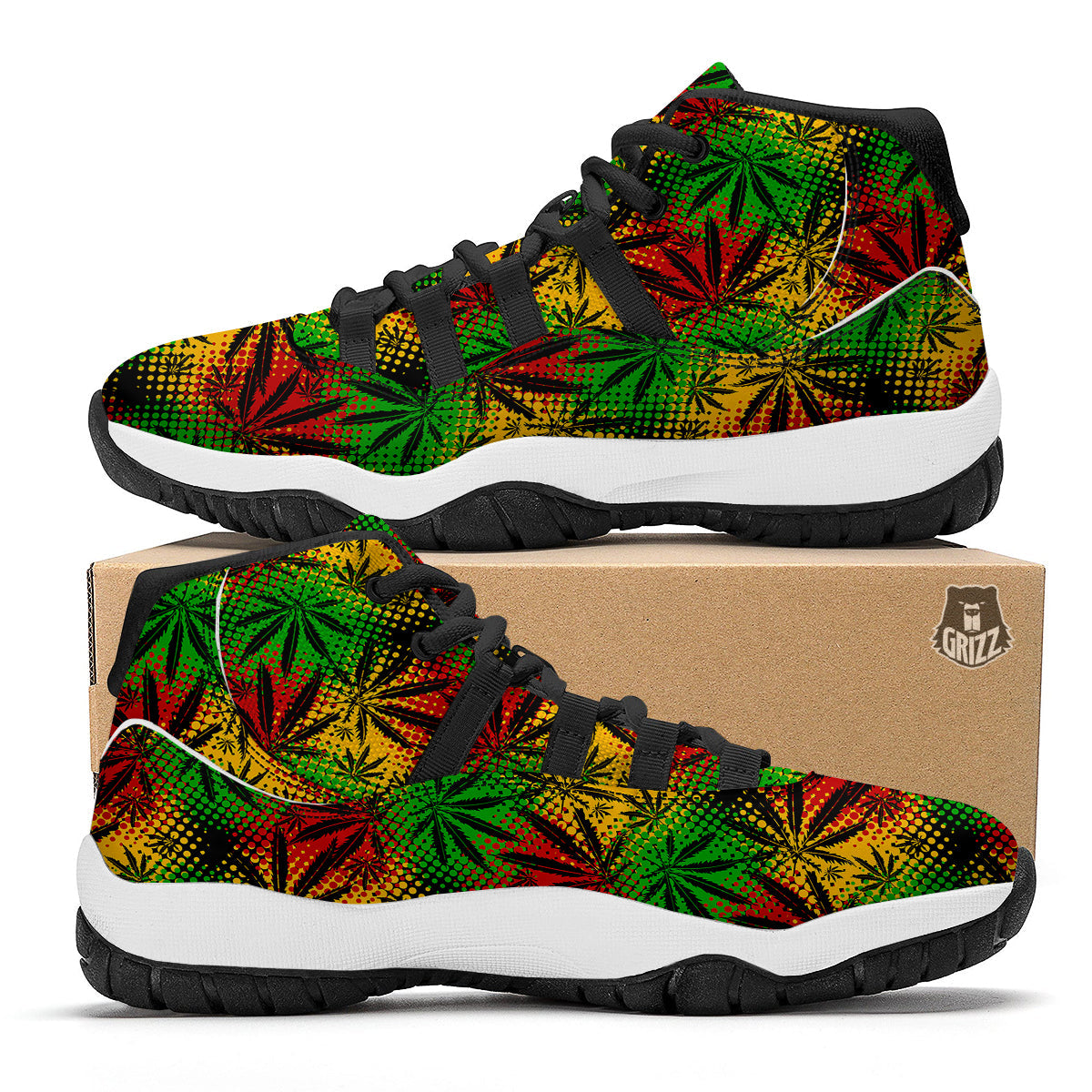 Reggae Abstract Print Pattern Black Bball Shoes-grizzshop
