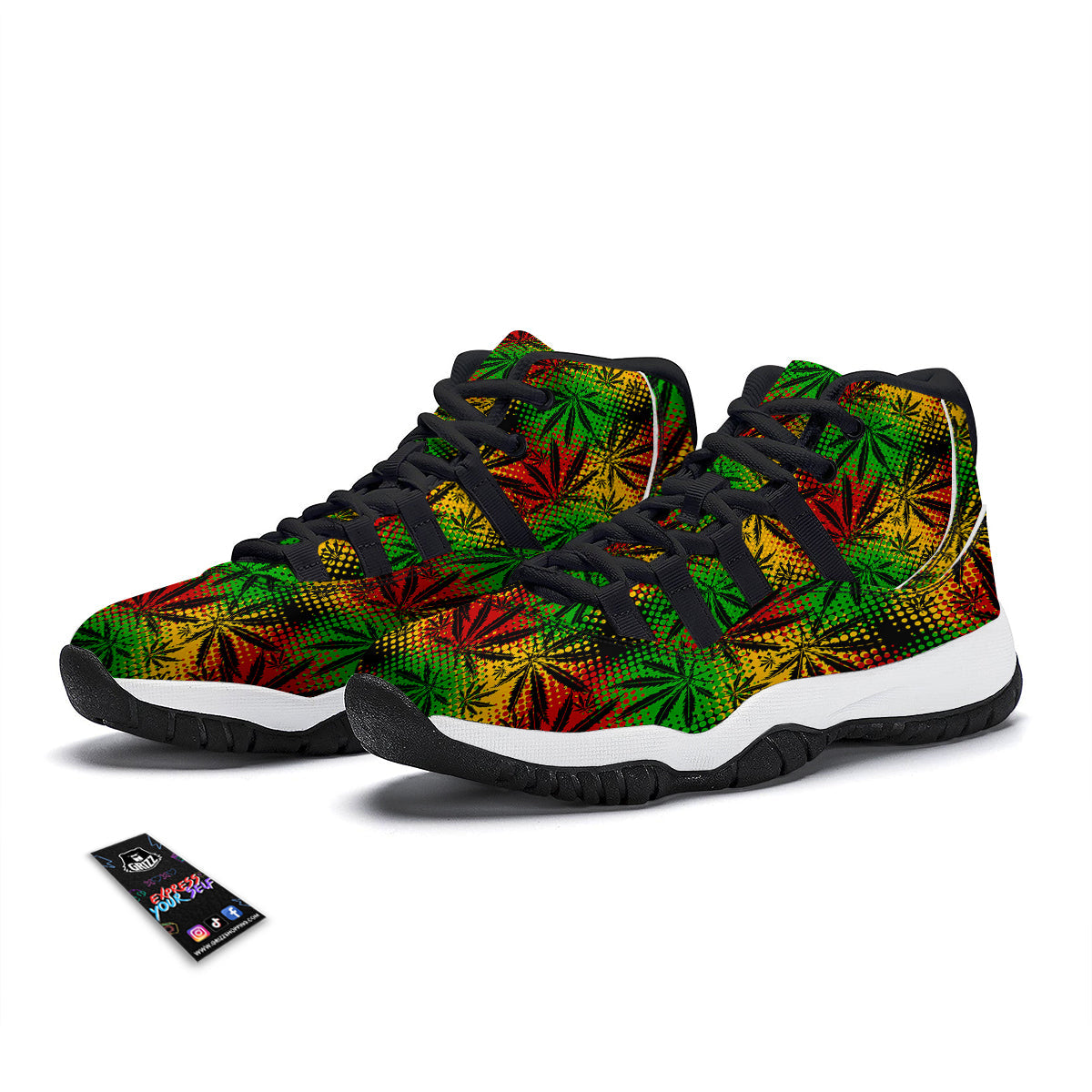 Reggae Abstract Print Pattern Black Bball Shoes-grizzshop
