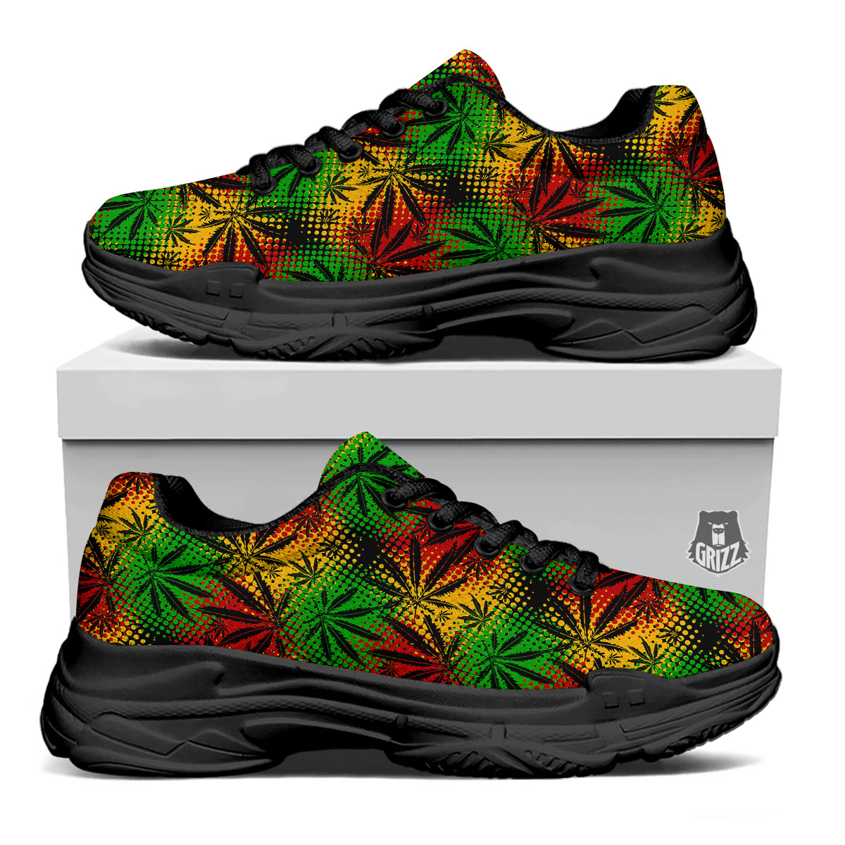 Reggae Abstract Print Pattern Black Chunky Shoes-grizzshop