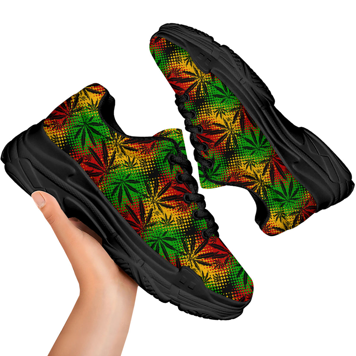 Reggae Abstract Print Pattern Black Chunky Shoes-grizzshop