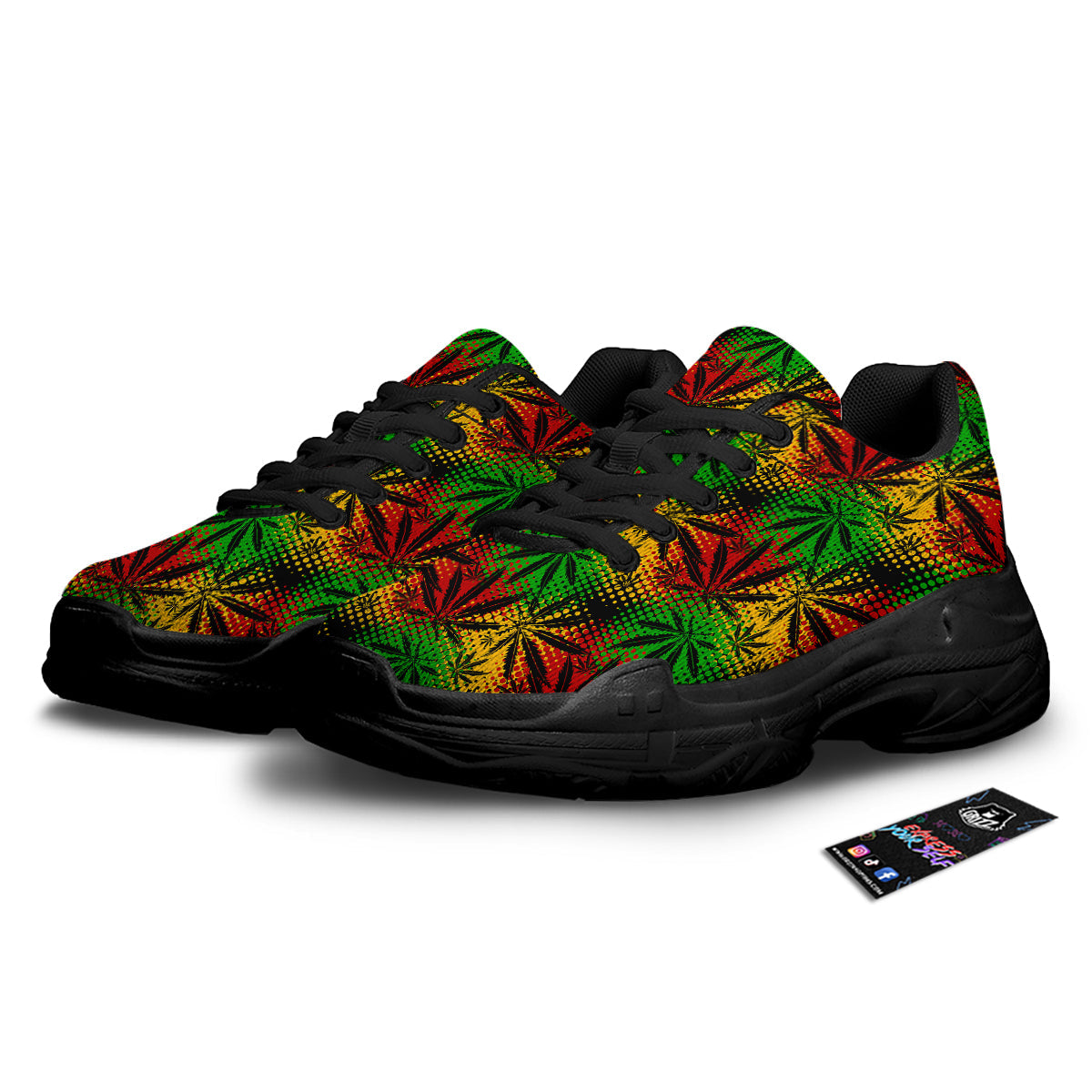 Reggae Abstract Print Pattern Black Chunky Shoes-grizzshop
