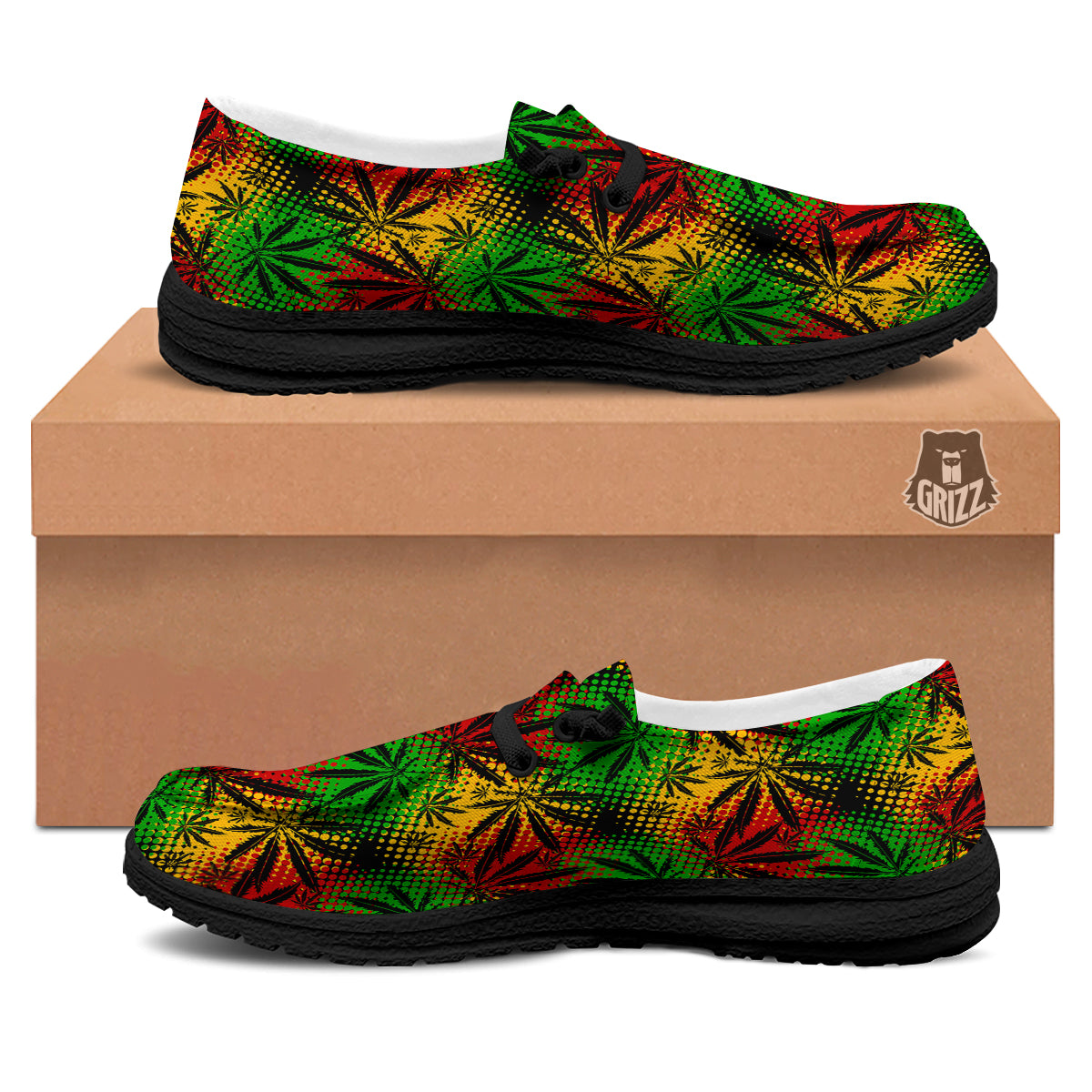 Reggae Abstract Print Pattern Black Loafers-grizzshop