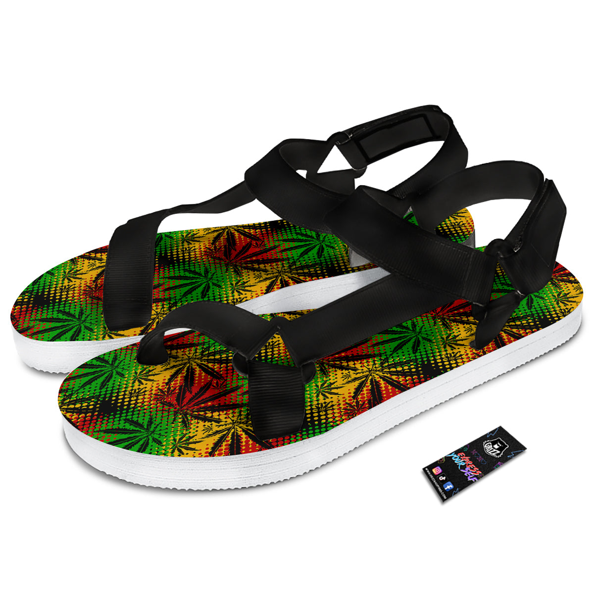 Reggae Abstract Print Pattern Black Open Toe Sandals-grizzshop