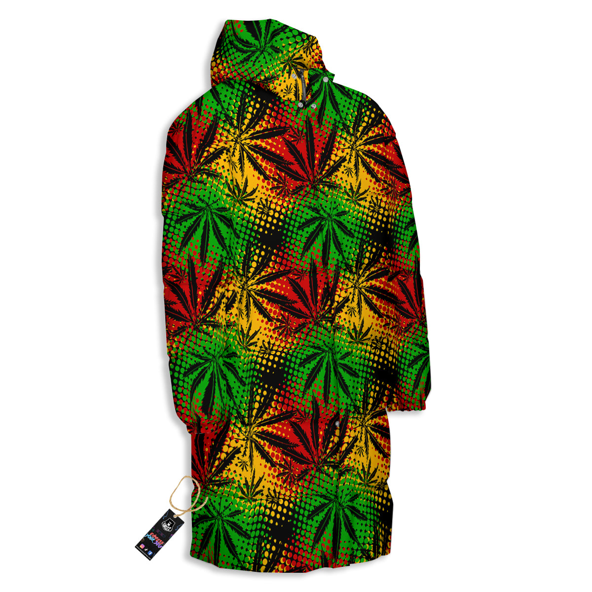 Reggae Abstract Print Pattern Long Down Jacket-grizzshop