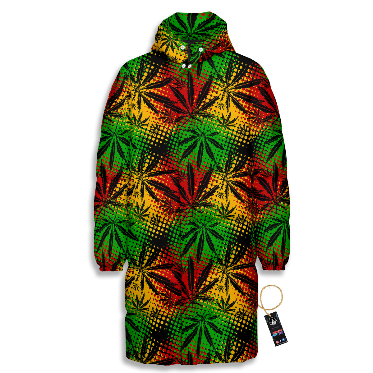 Reggae Abstract Print Pattern Long Down Jacket-grizzshop
