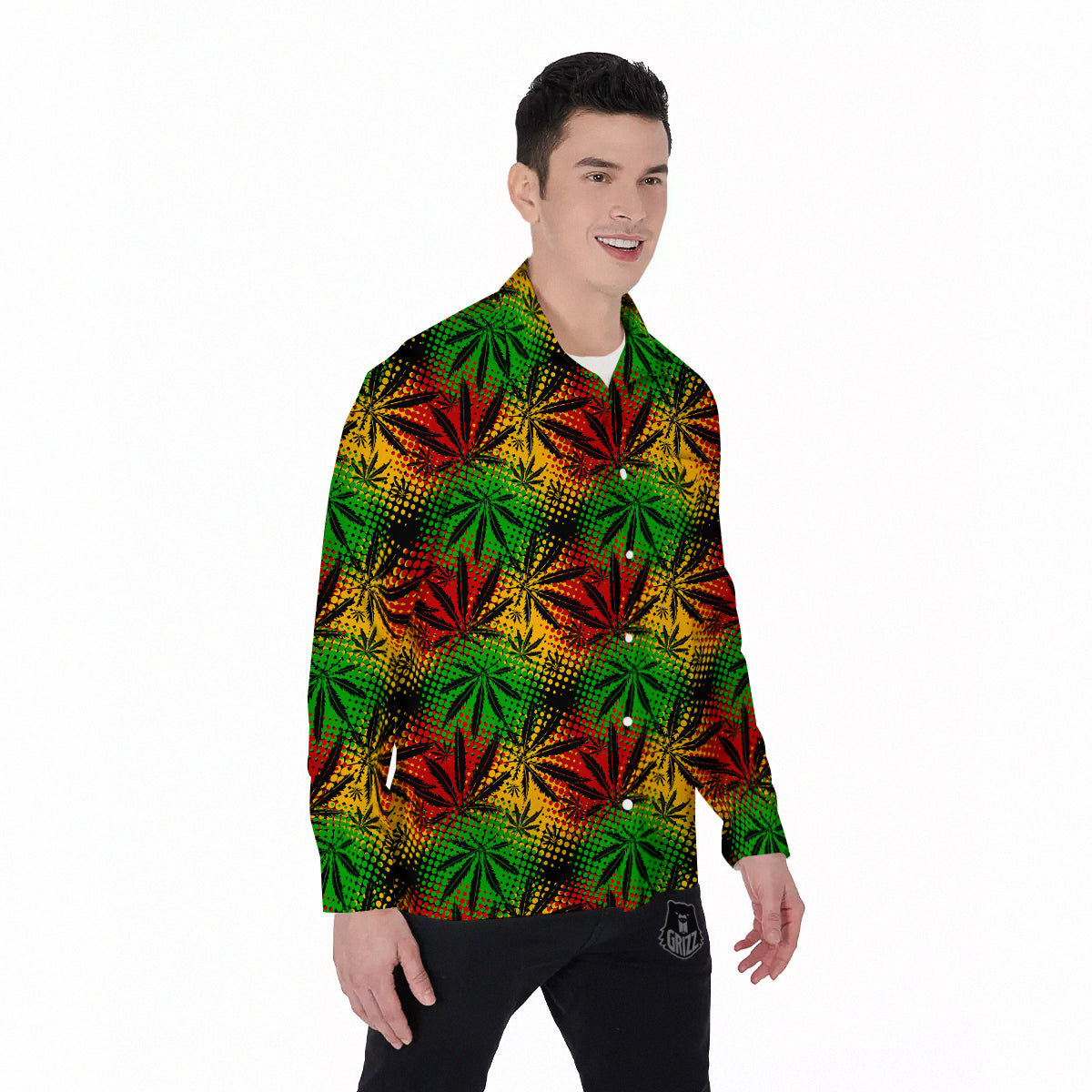 Reggae Abstract Print Pattern Men's Long Sleeve Shirts-grizzshop