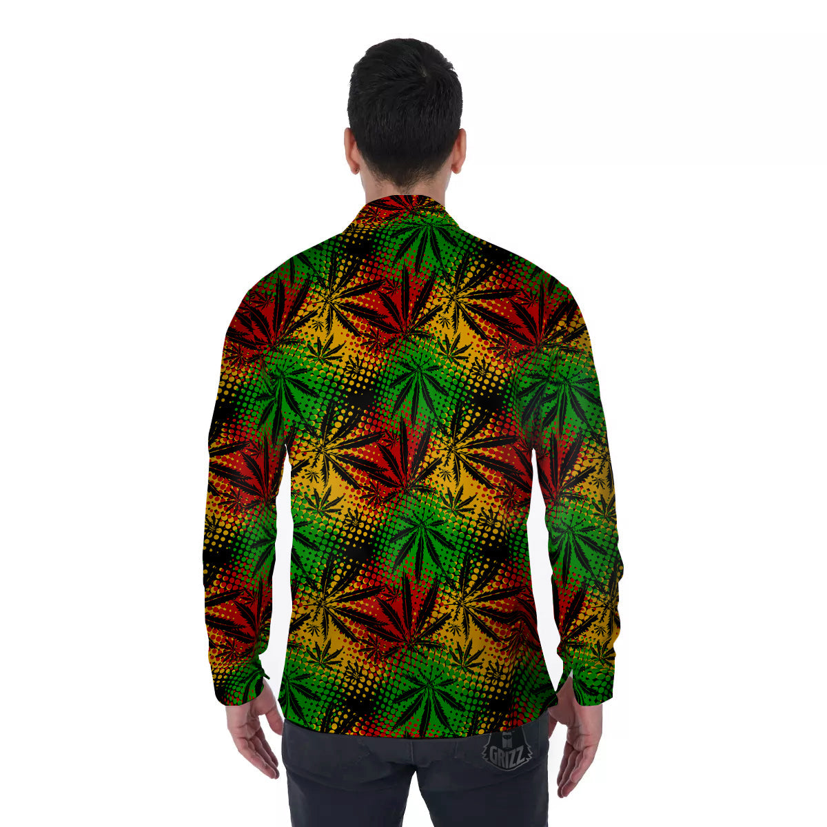 Reggae Abstract Print Pattern Men's Long Sleeve Shirts-grizzshop