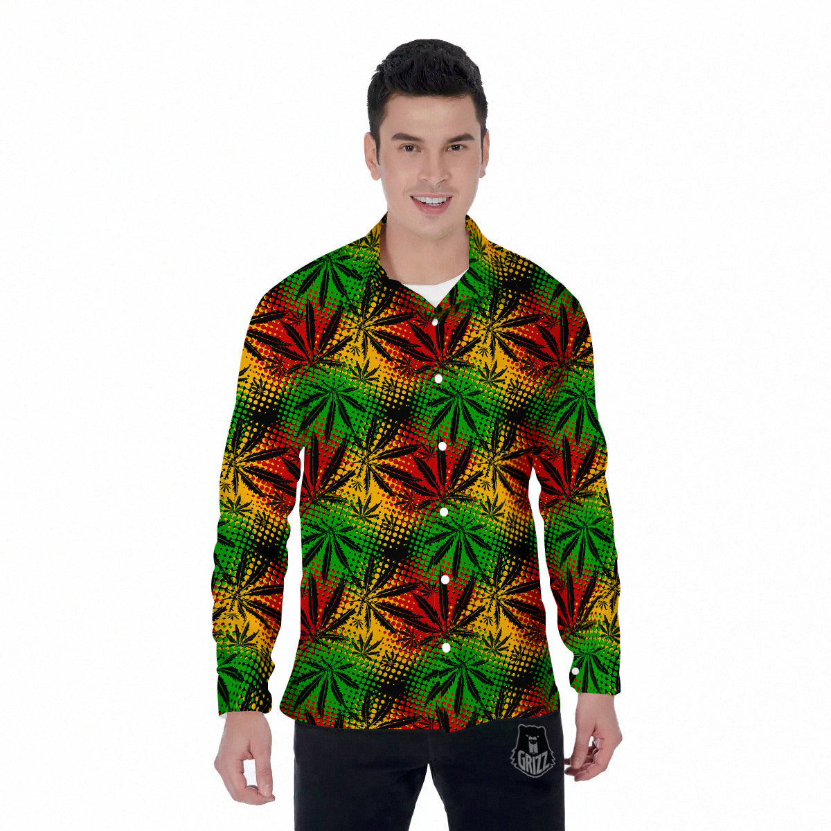 Reggae Abstract Print Pattern Men's Long Sleeve Shirts-grizzshop