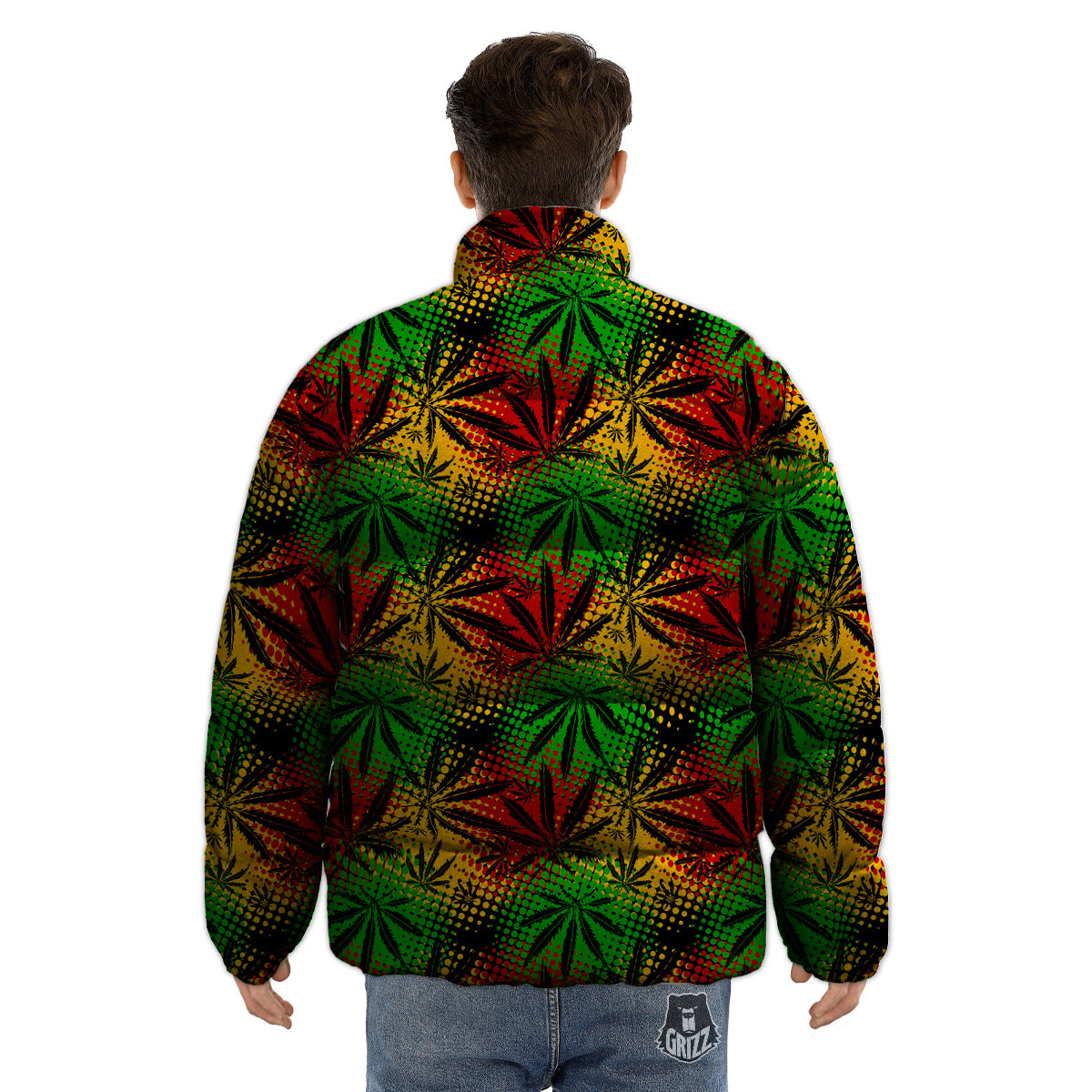 Reggae Abstract Print Pattern Puffer Jacket-grizzshop