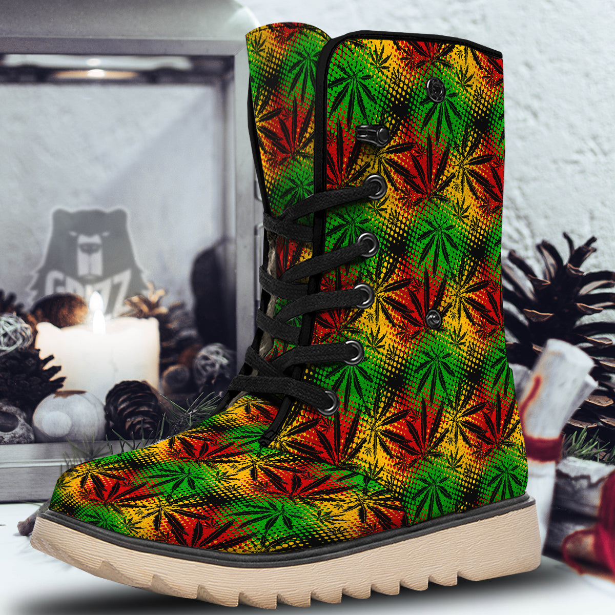 Reggae Abstract Print Pattern Snow Boots-grizzshop