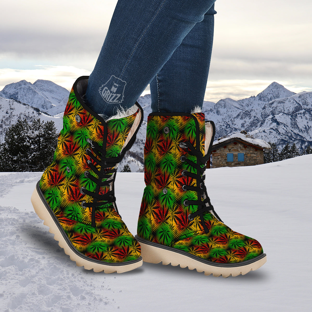 Reggae Abstract Print Pattern Snow Boots-grizzshop