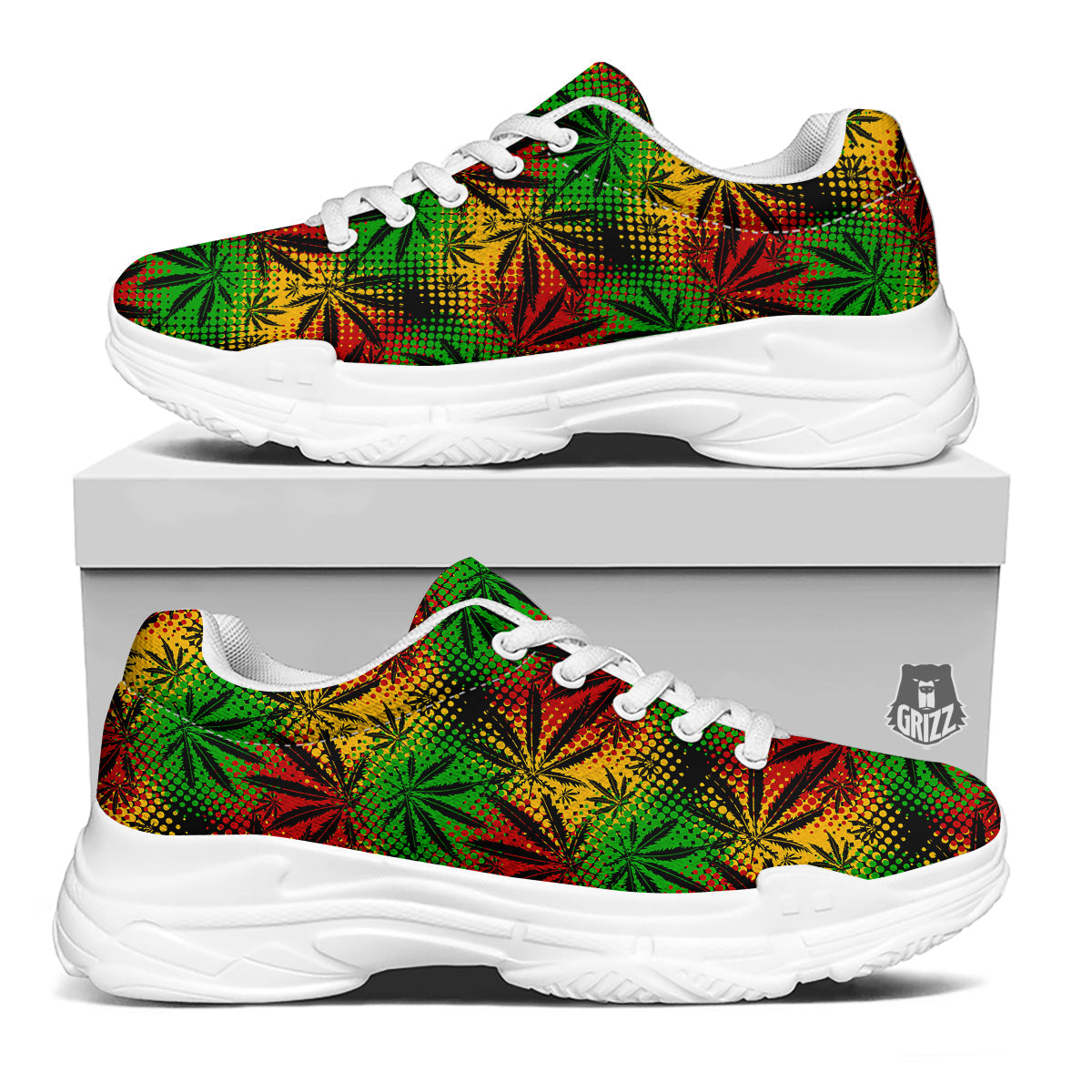 Reggae Abstract Print Pattern White Chunky Shoes-grizzshop