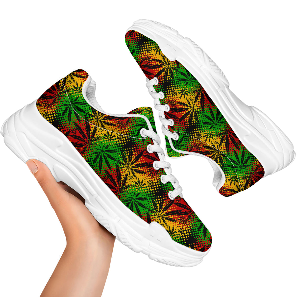 Reggae Abstract Print Pattern White Chunky Shoes-grizzshop