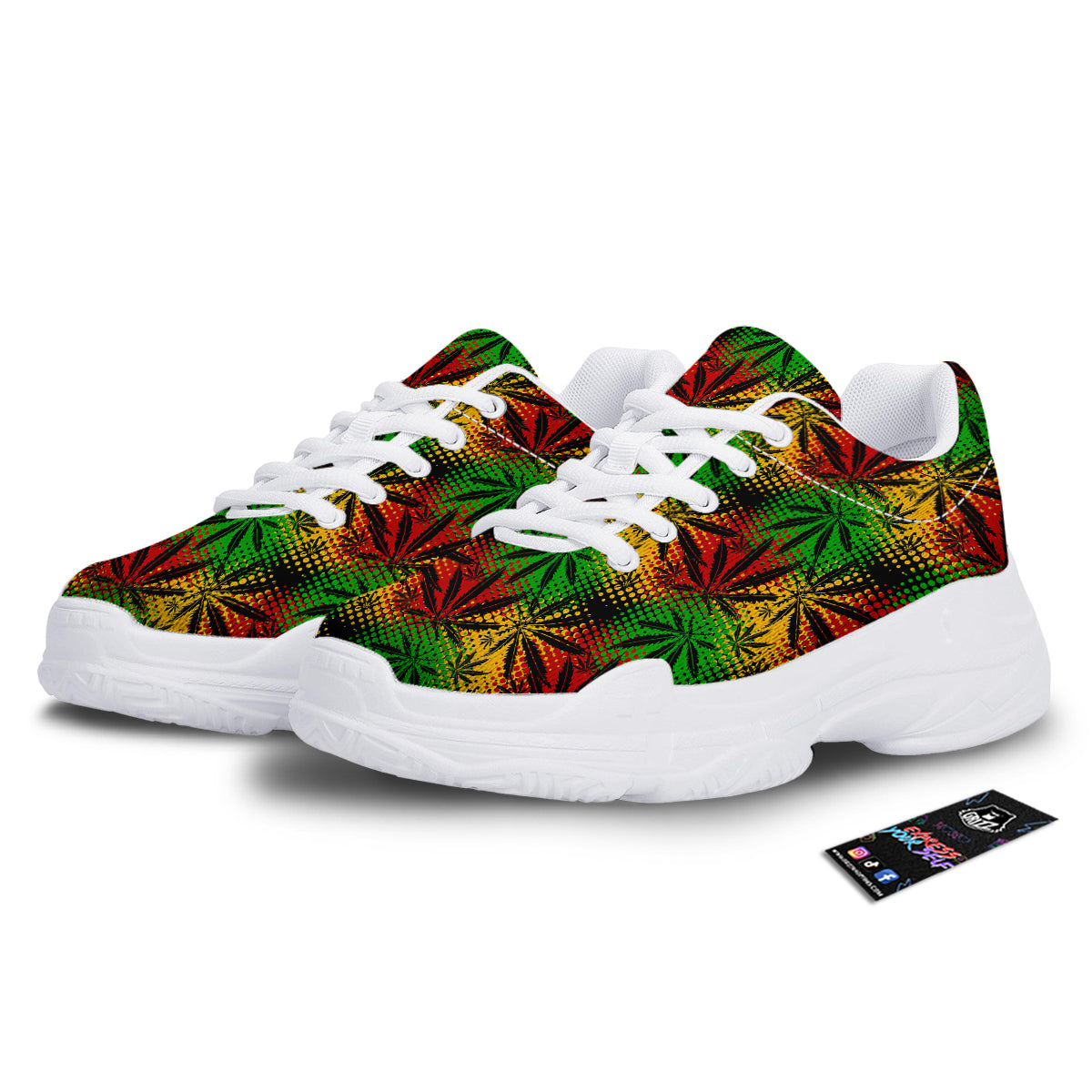 Reggae Abstract Print Pattern White Chunky Shoes-grizzshop