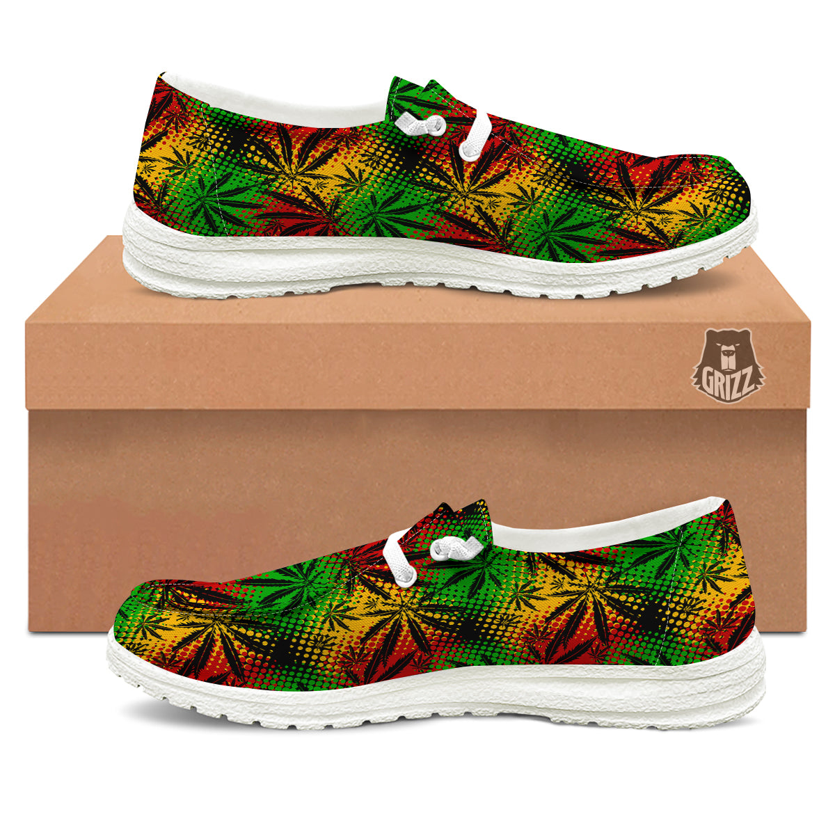 Reggae Abstract Print Pattern White Loafers-grizzshop