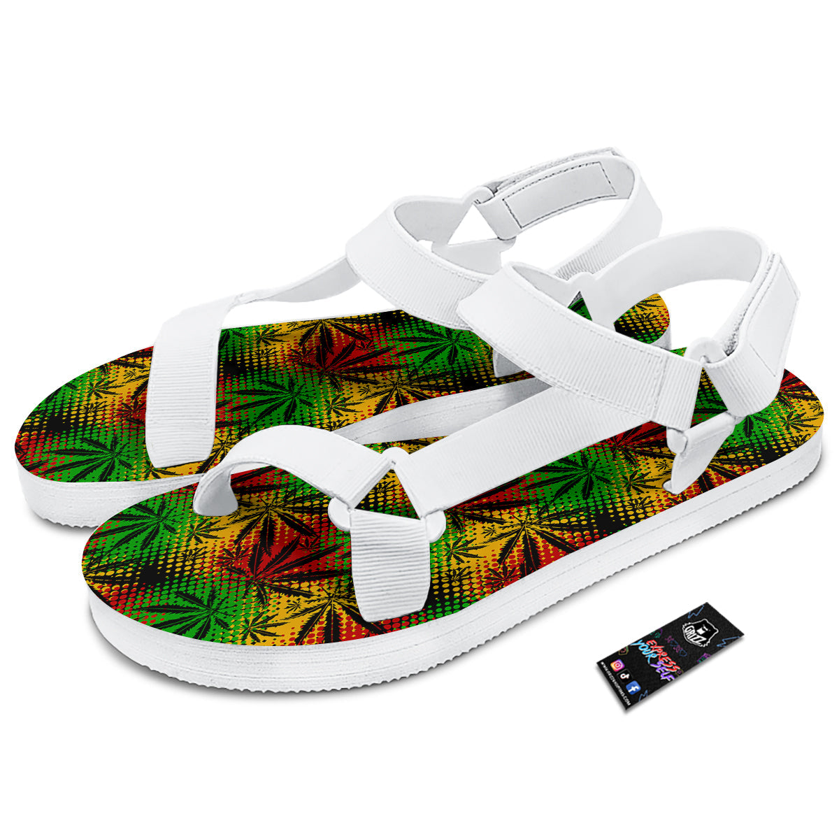 Reggae Abstract Print Pattern White Open Toe Sandals-grizzshop