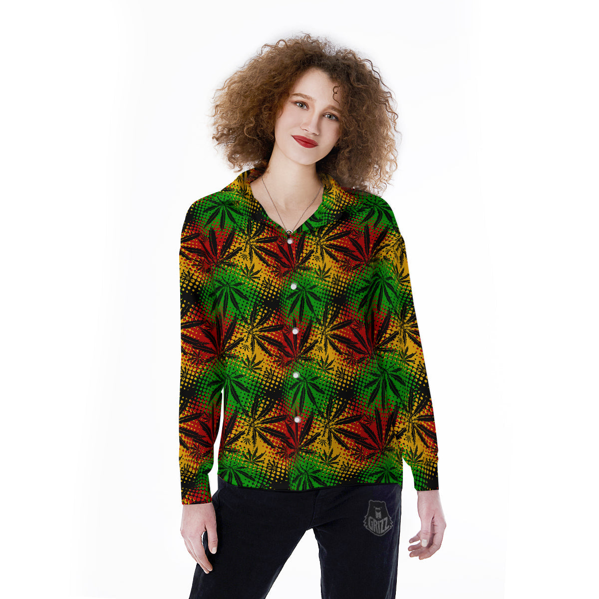 Reggae Abstract Print Pattern Women's Long Sleeve Shirts-grizzshop