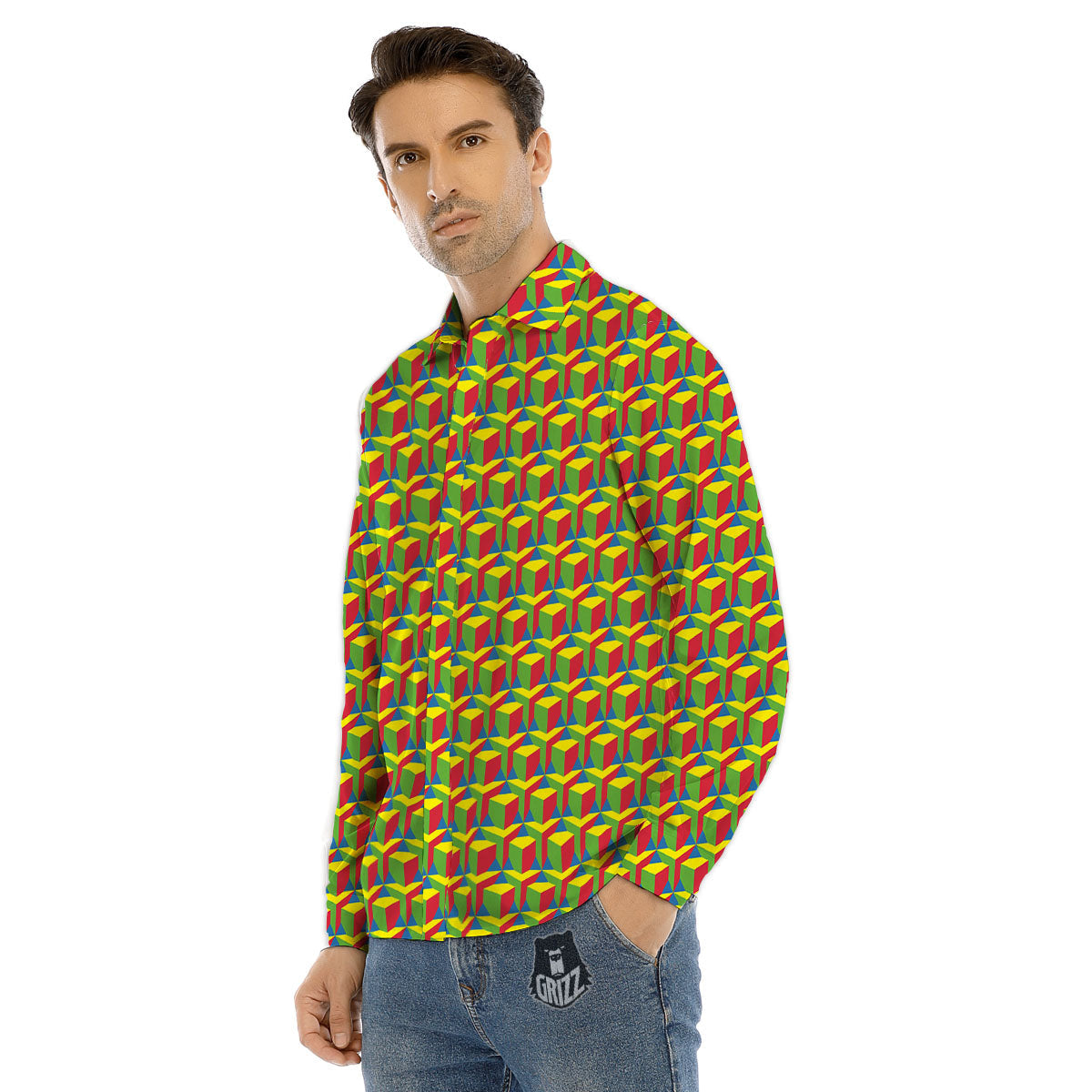 Reggae Geometric Print Pattern Men's Dress Shirts-grizzshop