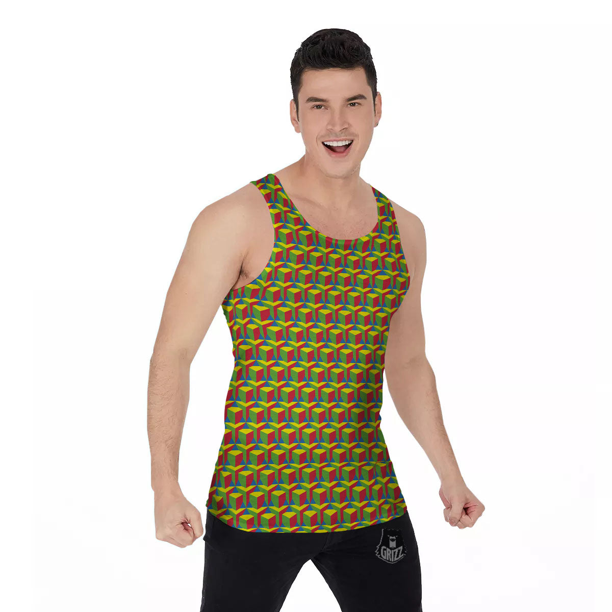 Reggae Geometric Print Pattern Men's Tank Top-grizzshop
