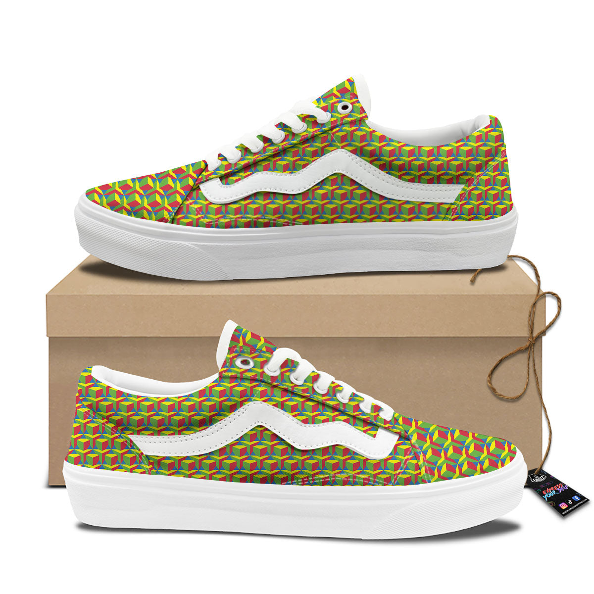 Reggae Geometric Print Pattern Skate Shoes-grizzshop