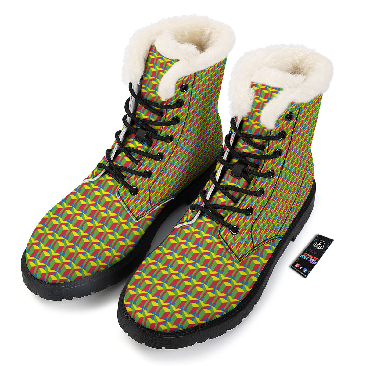Reggae Geometric Print Pattern Winter Boots-grizzshop