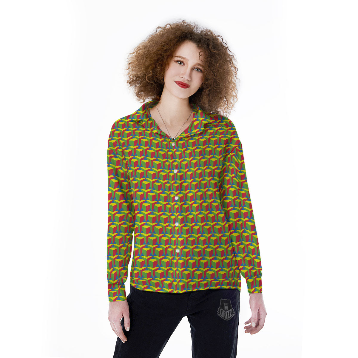 Reggae Geometric Print Pattern Women's Long Sleeve Shirts-grizzshop