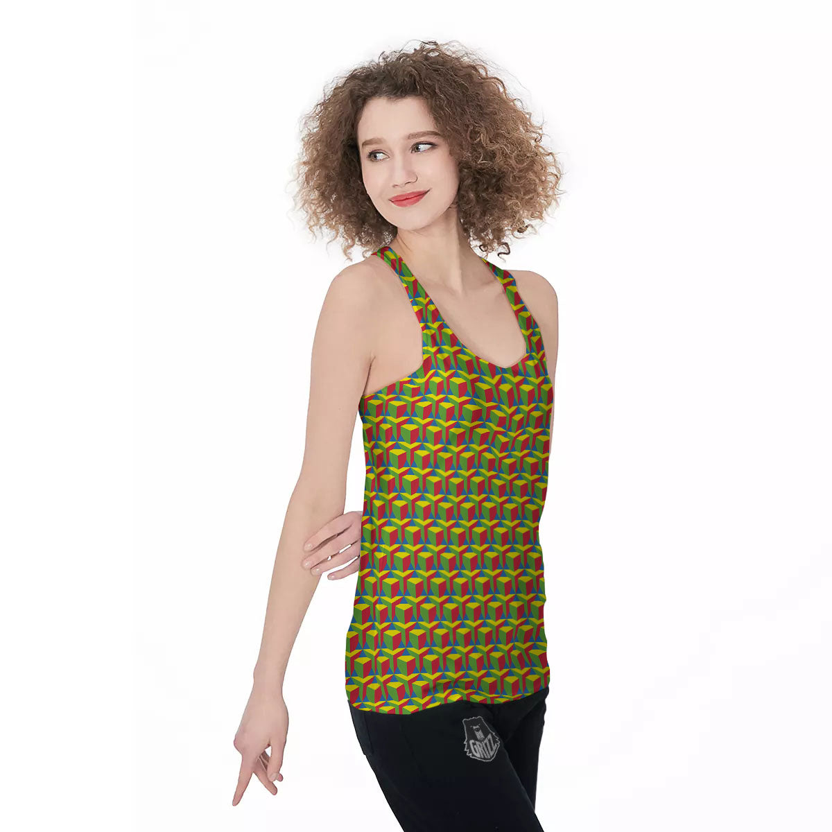 Reggae Geometric Print Pattern Women's Racerback Tank Top-grizzshop