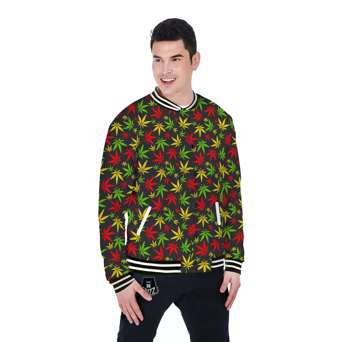 Reggae Hemp Leaf Print Pattern Baseball Jacket-grizzshop