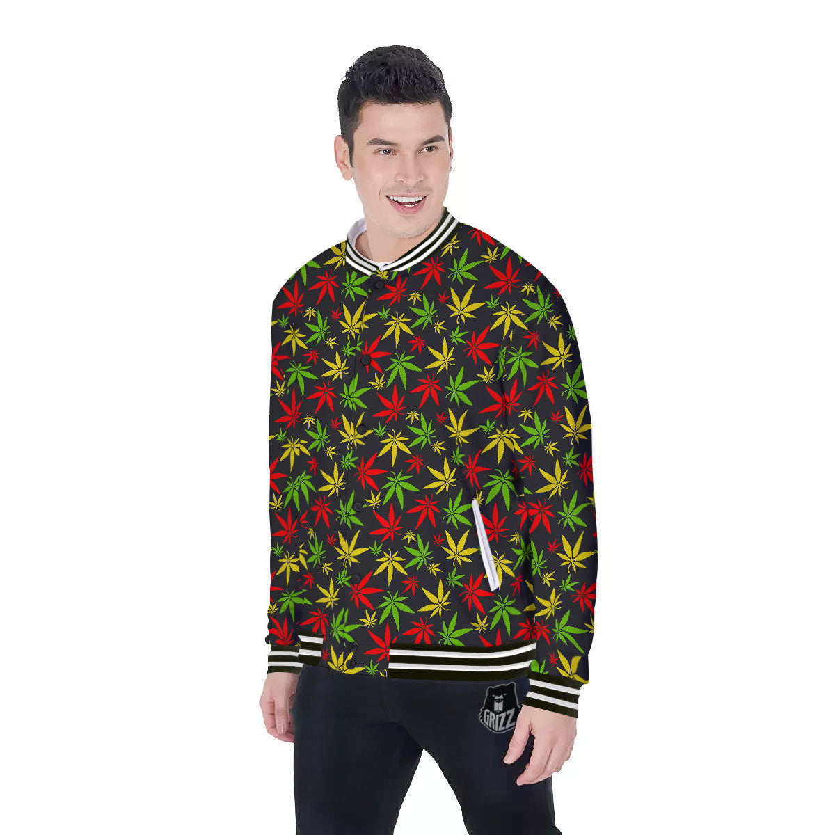 Reggae Hemp Leaf Print Pattern Baseball Jacket-grizzshop