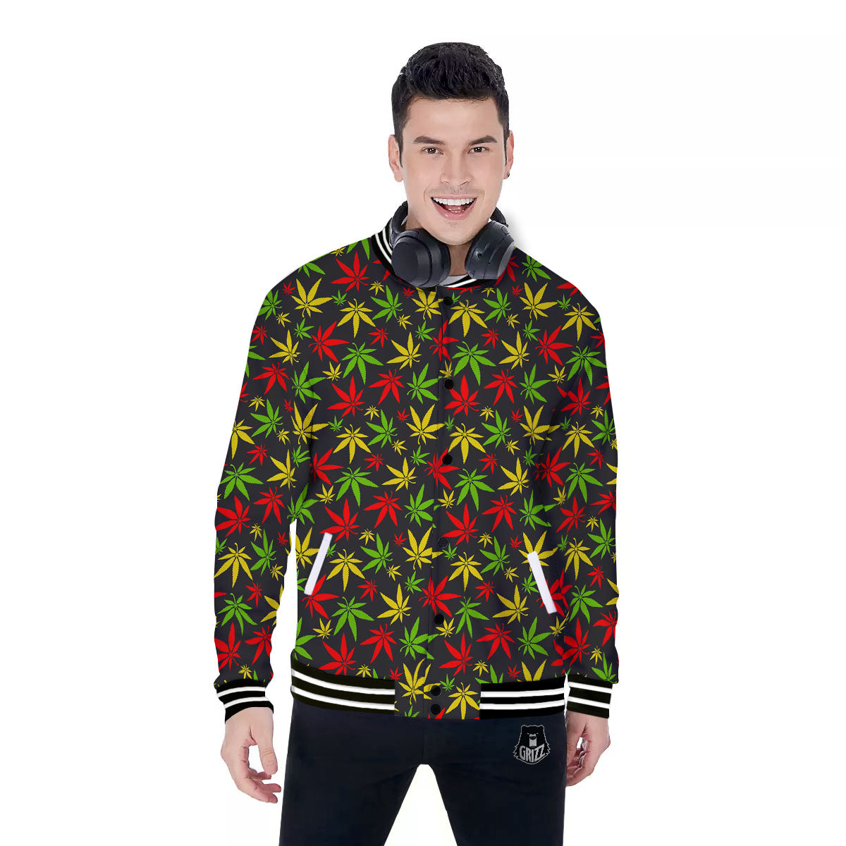 Reggae Hemp Leaf Print Pattern Baseball Jacket-grizzshop