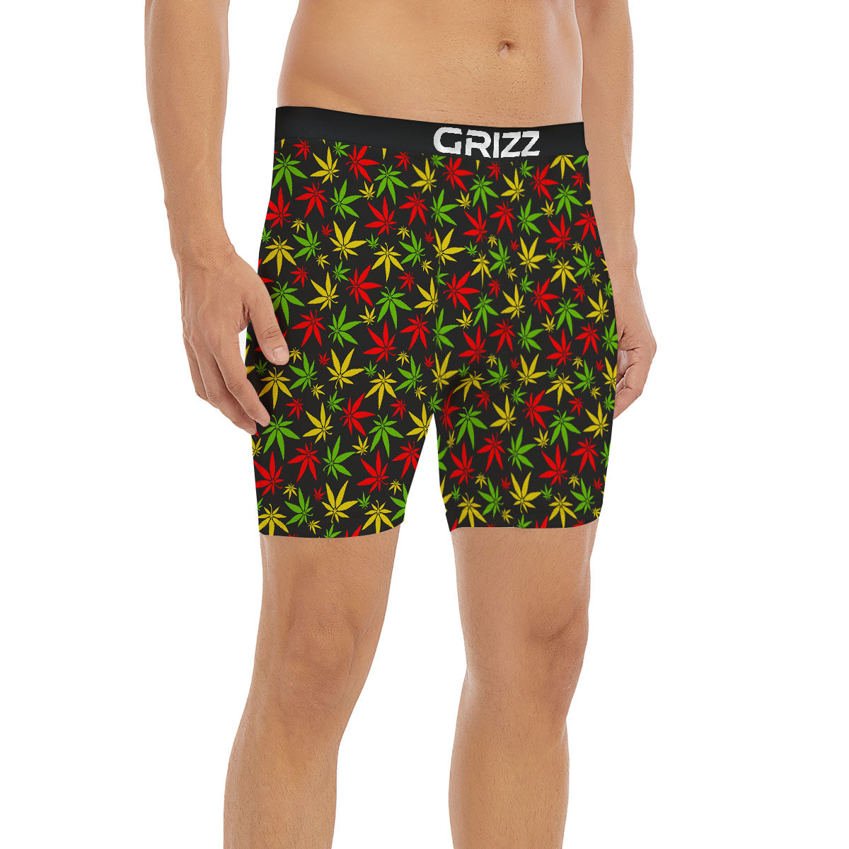 Reggae Hemp Leaf Print Pattern Boxer Briefs-grizzshop