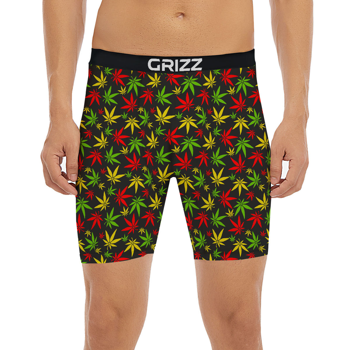 Reggae Hemp Leaf Print Pattern Boxer Briefs-grizzshop