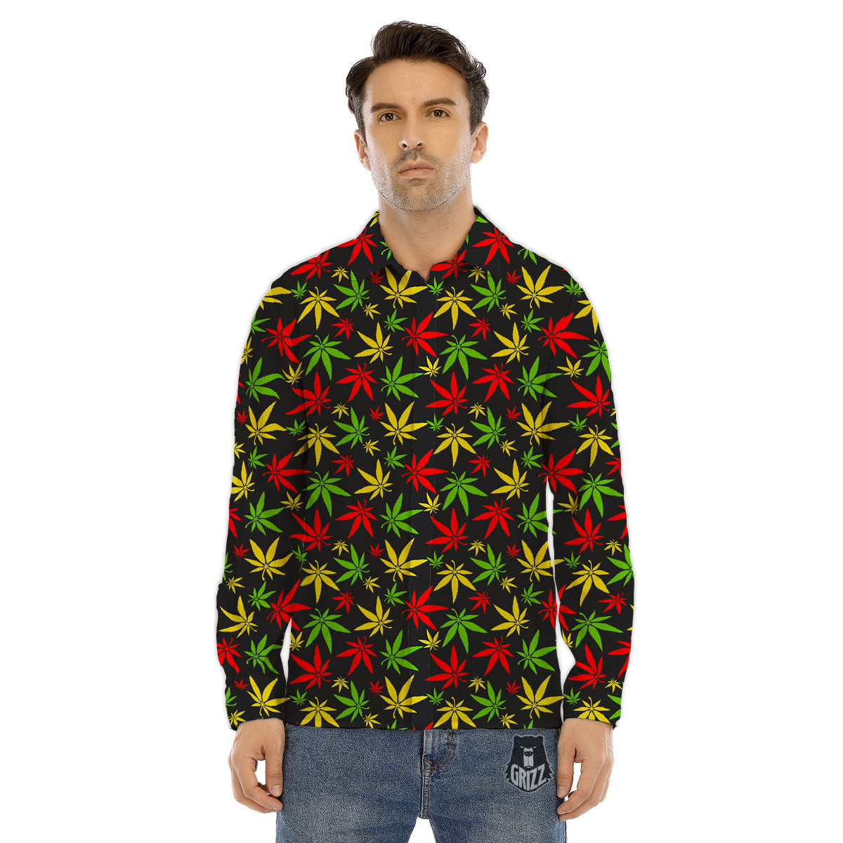 Reggae Hemp Leaf Print Pattern Men's Dress Shirts-grizzshop