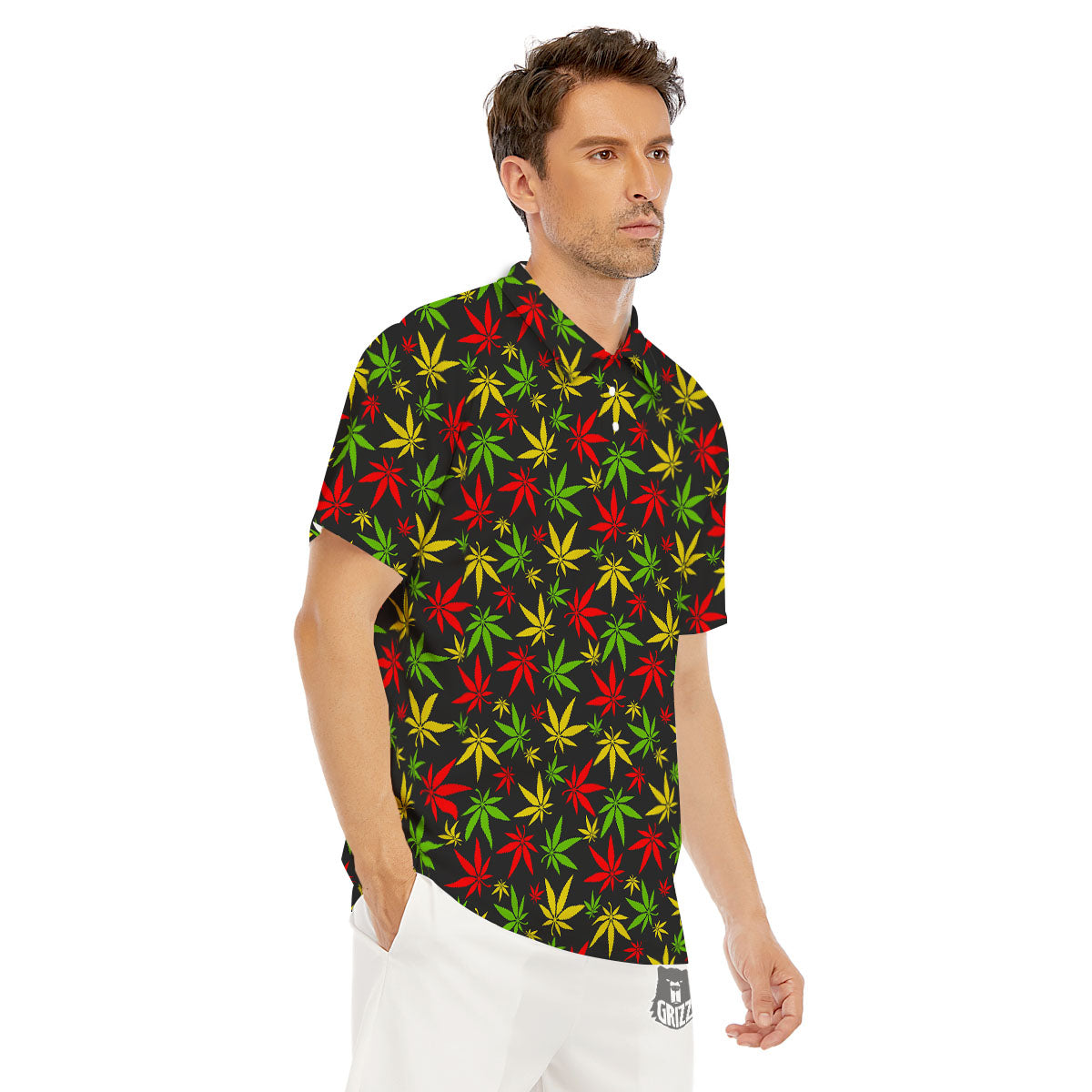 Reggae Hemp Leaf Print Pattern Men's Golf Shirts-grizzshop
