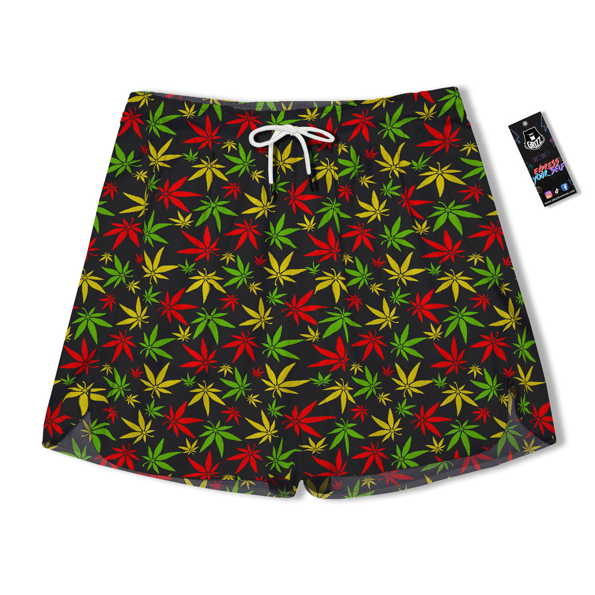 Reggae Hemp Leaf Print Pattern Men's Running Shorts-grizzshop