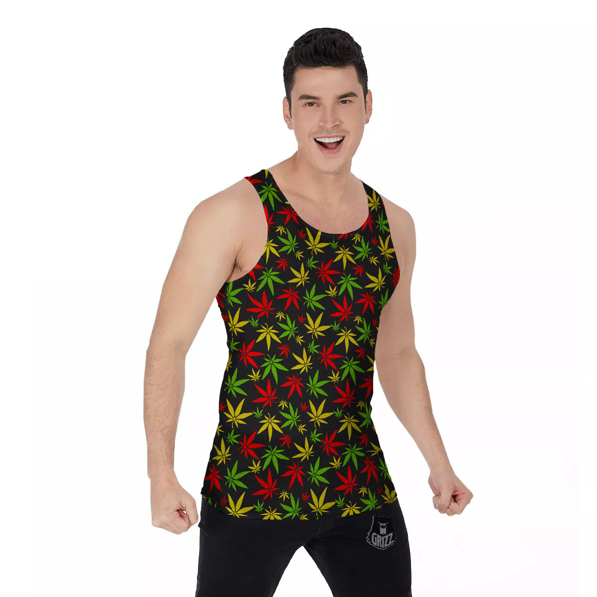 Reggae Hemp Leaf Print Pattern Men's Tank Top-grizzshop