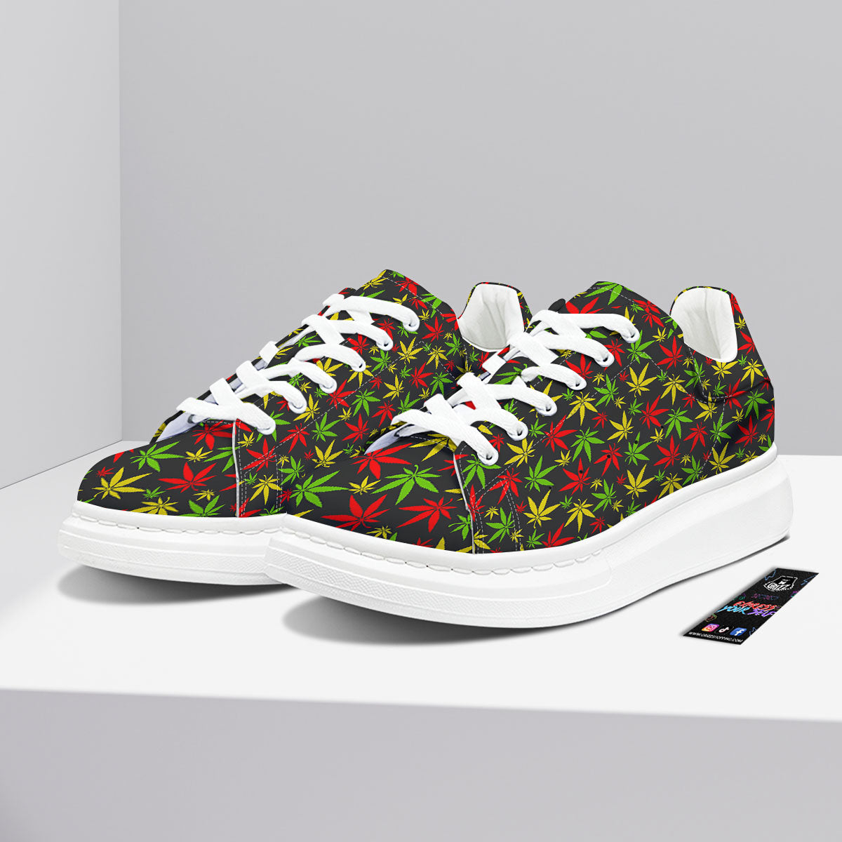 Reggae Hemp Leaf Print Pattern Platform Shoes-grizzshop
