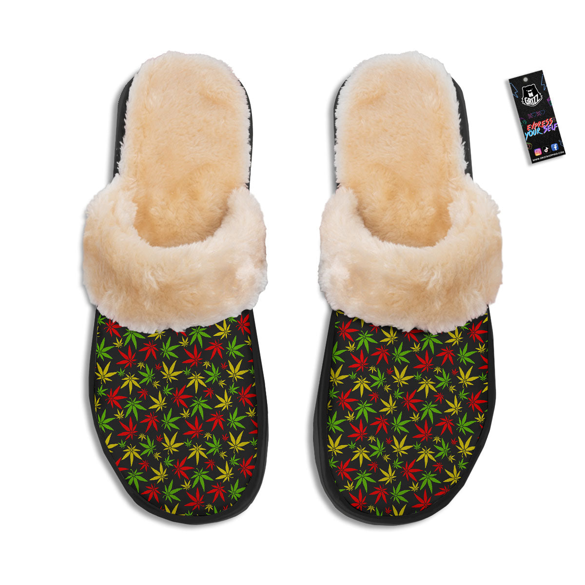 Reggae Hemp Leaf Print Pattern Slippers-grizzshop