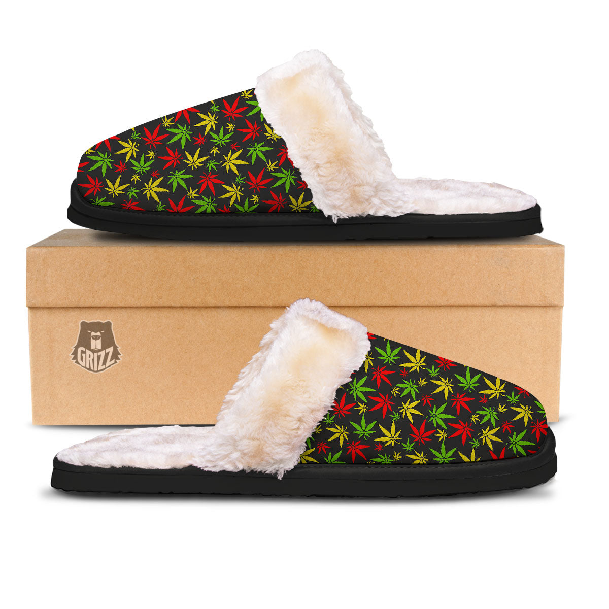 Reggae Hemp Leaf Print Pattern Slippers-grizzshop