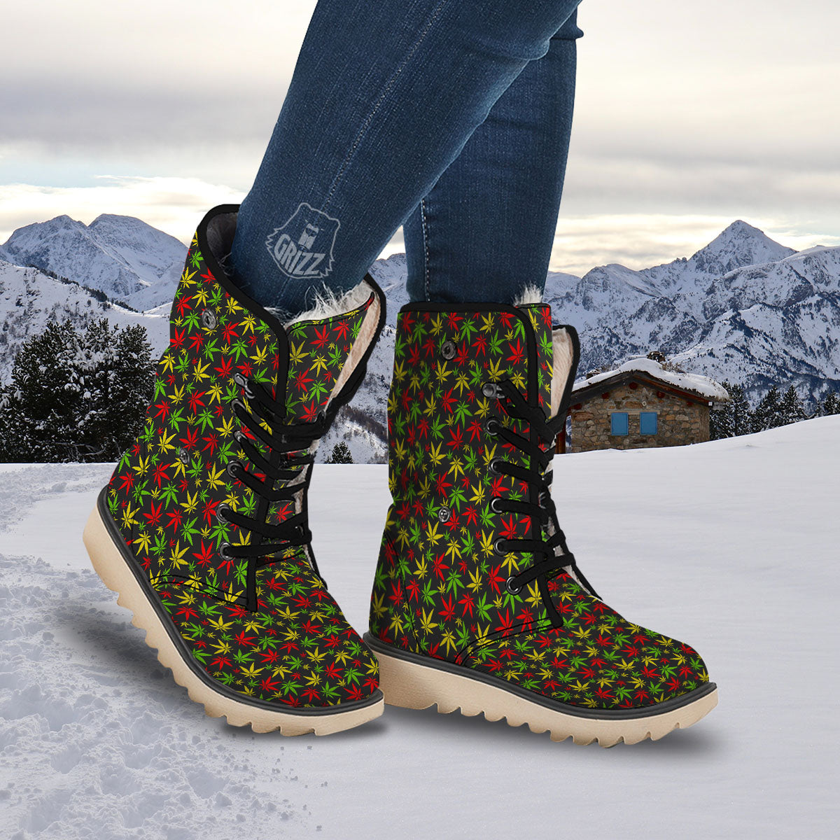 Reggae Hemp Leaf Print Pattern Snow Boots-grizzshop