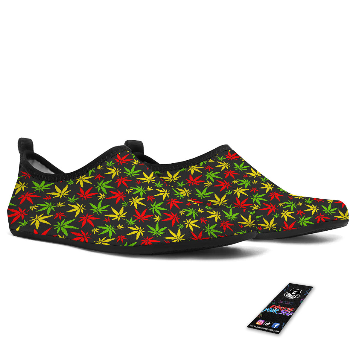 Reggae Hemp Leaf Print Pattern Water Shoes-grizzshop