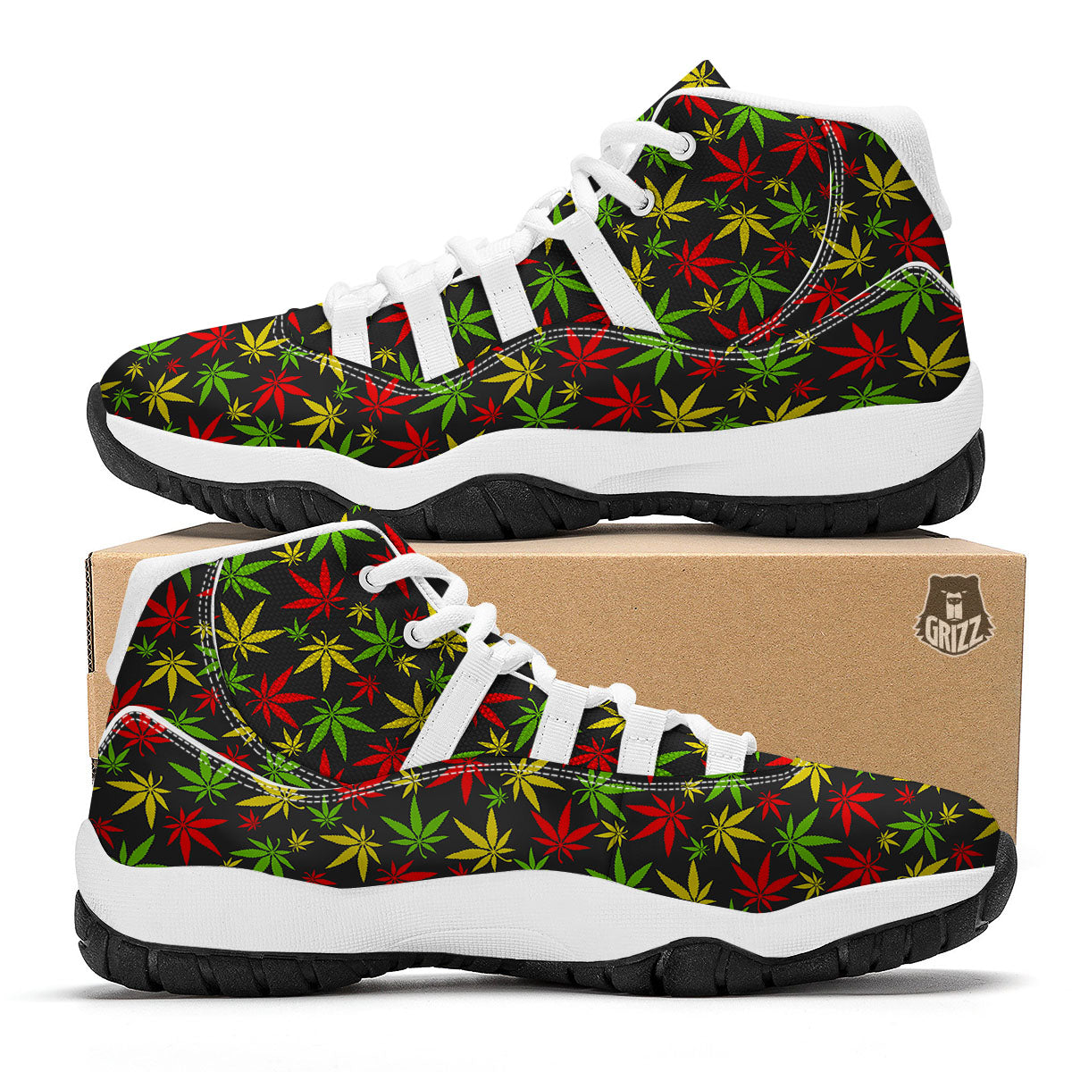 Reggae Hemp Leaf Print Pattern White Bball Shoes-grizzshop