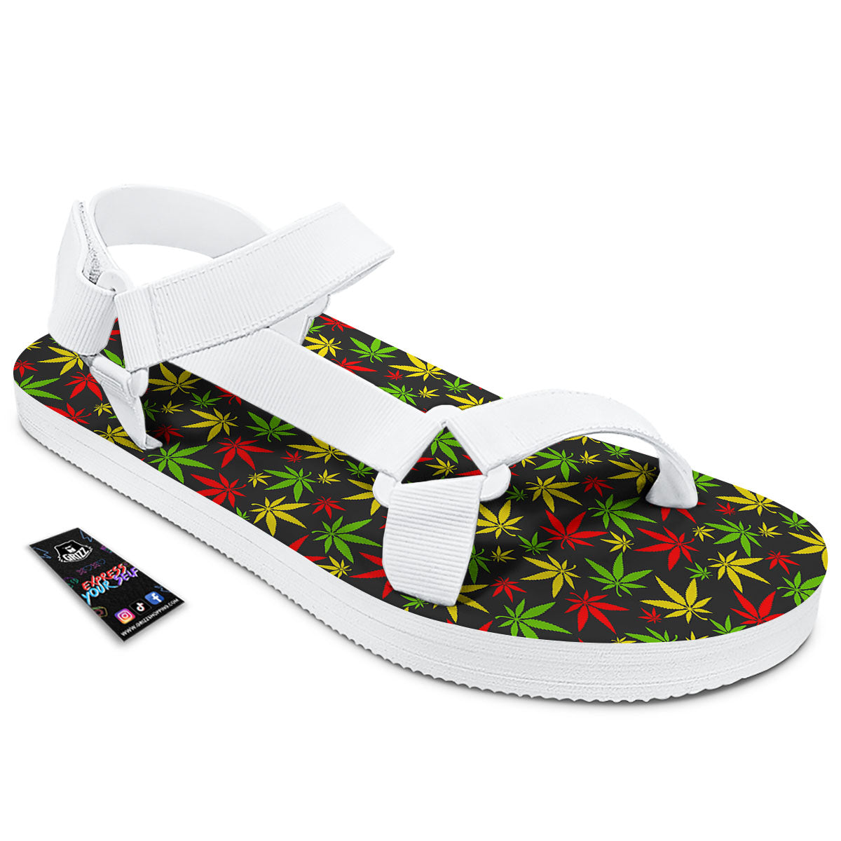 Reggae Hemp Leaf Print Pattern White Open Toe Sandals-grizzshop
