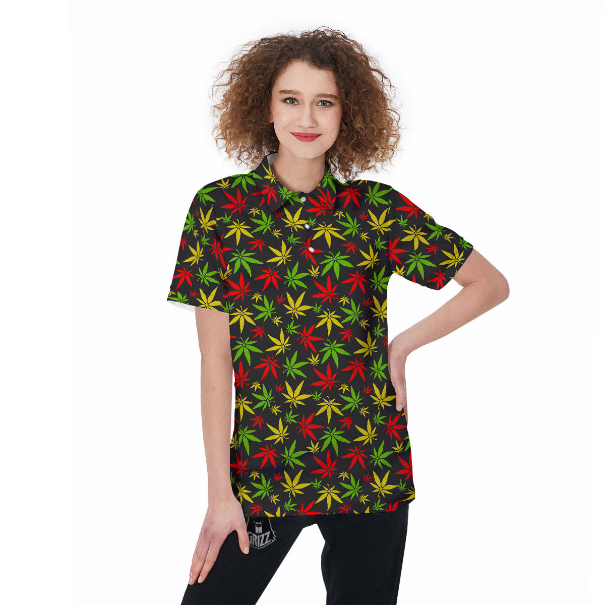 Reggae Hemp Leaf Print Pattern Women's Golf Shirts-grizzshop