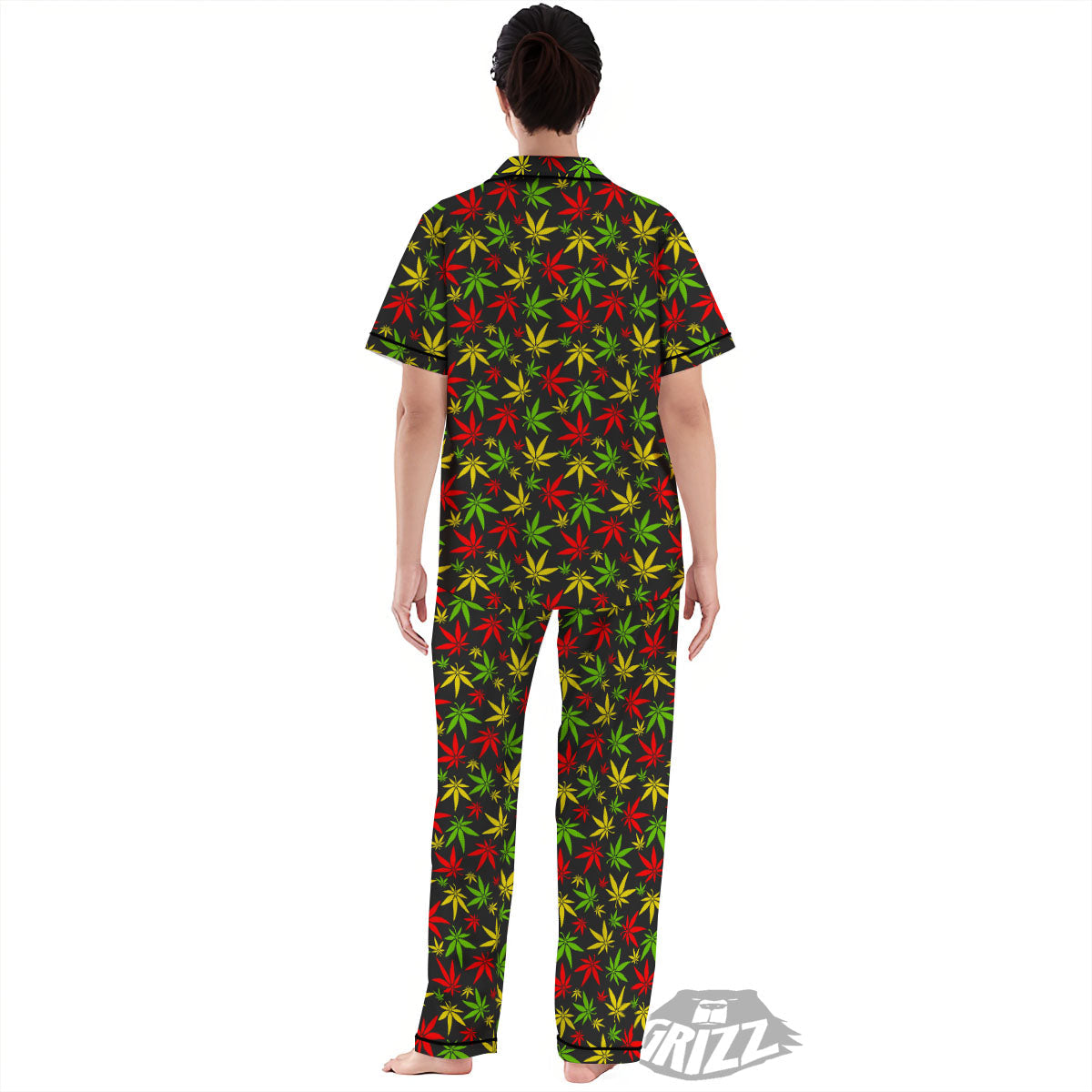 Reggae Hemp Leaf Print Pattern Women's Pajamas Set-grizzshop