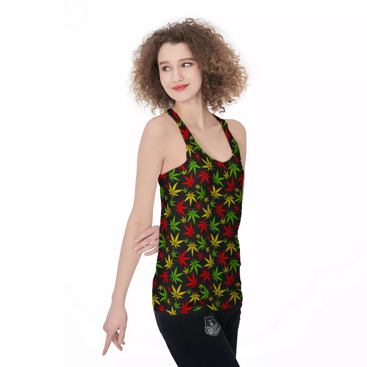 Reggae Hemp Leaf Print Pattern Women's Racerback Tank Top-grizzshop