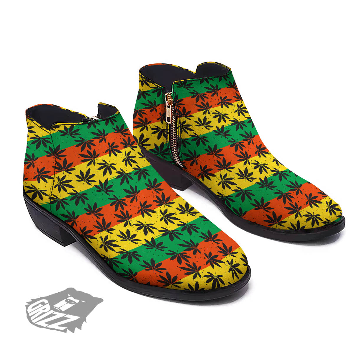 Reggae Hemp Leaves Classic Print Pattern Ankle Boots-grizzshop